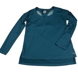 Calia by Carrie Underwood Teal Green Mesh Yoke Yoga Top Long Sleeve Size S
